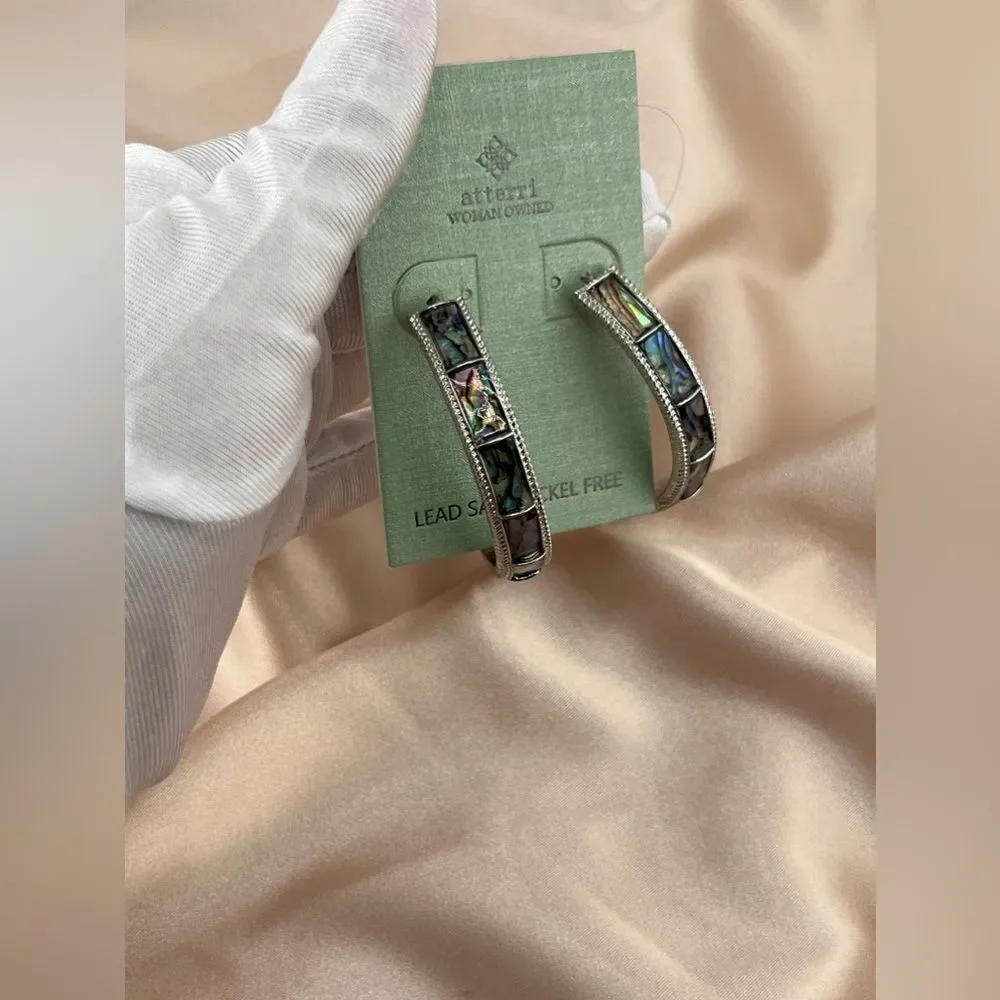 Genuine Abalone Shell Hoop Earrings – Lead & Nickel Free - Picture 1 of 5